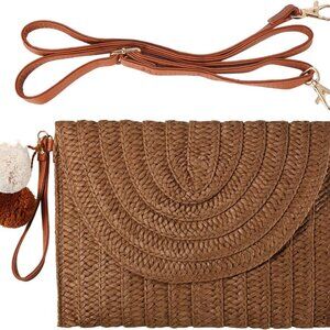 Straw Shoulder Bag Women Straw Clutch Crossbody Wallet